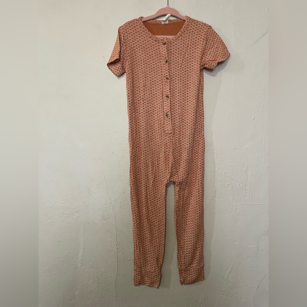 Kate Quinn Short Sleeve Button Jumpsuit in Rust Print